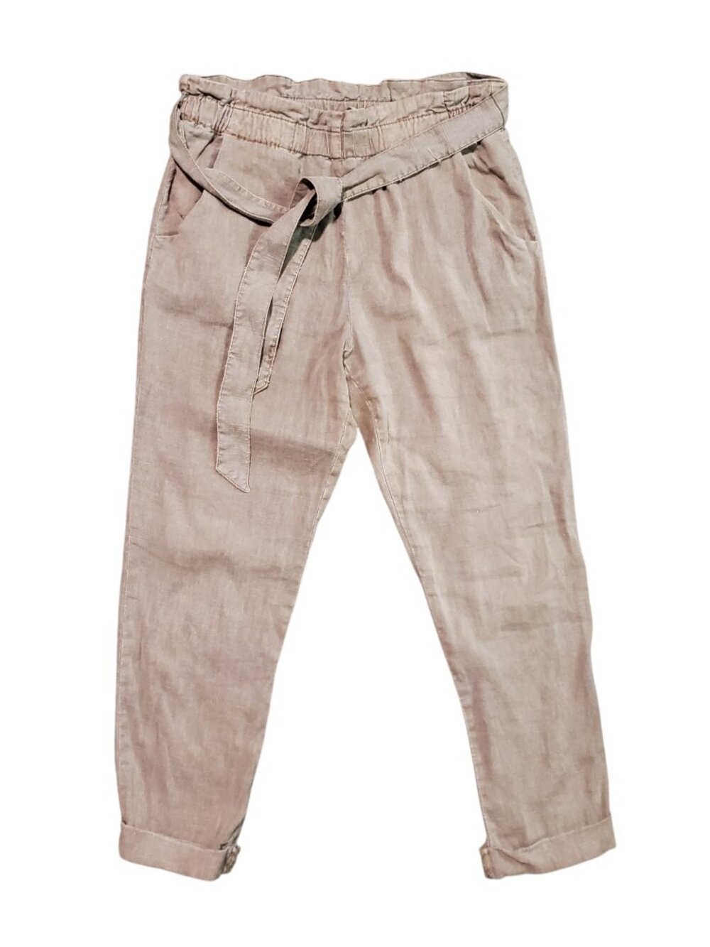 Free People Beige Linen Ankle Jogger Stretch Waist Pants